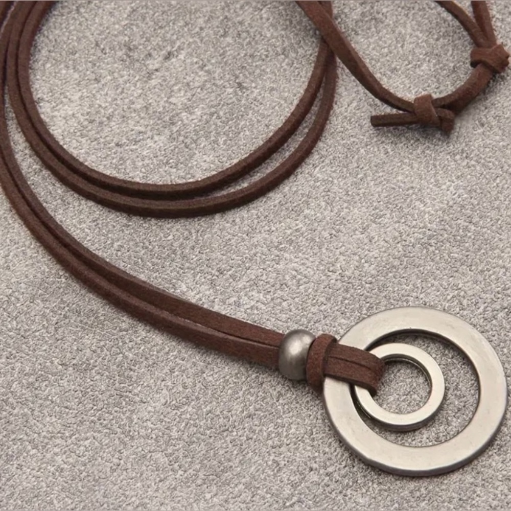 Retro Double Metal Pendant Necklace, Adjustable for Men/Women, Jewelry Rope